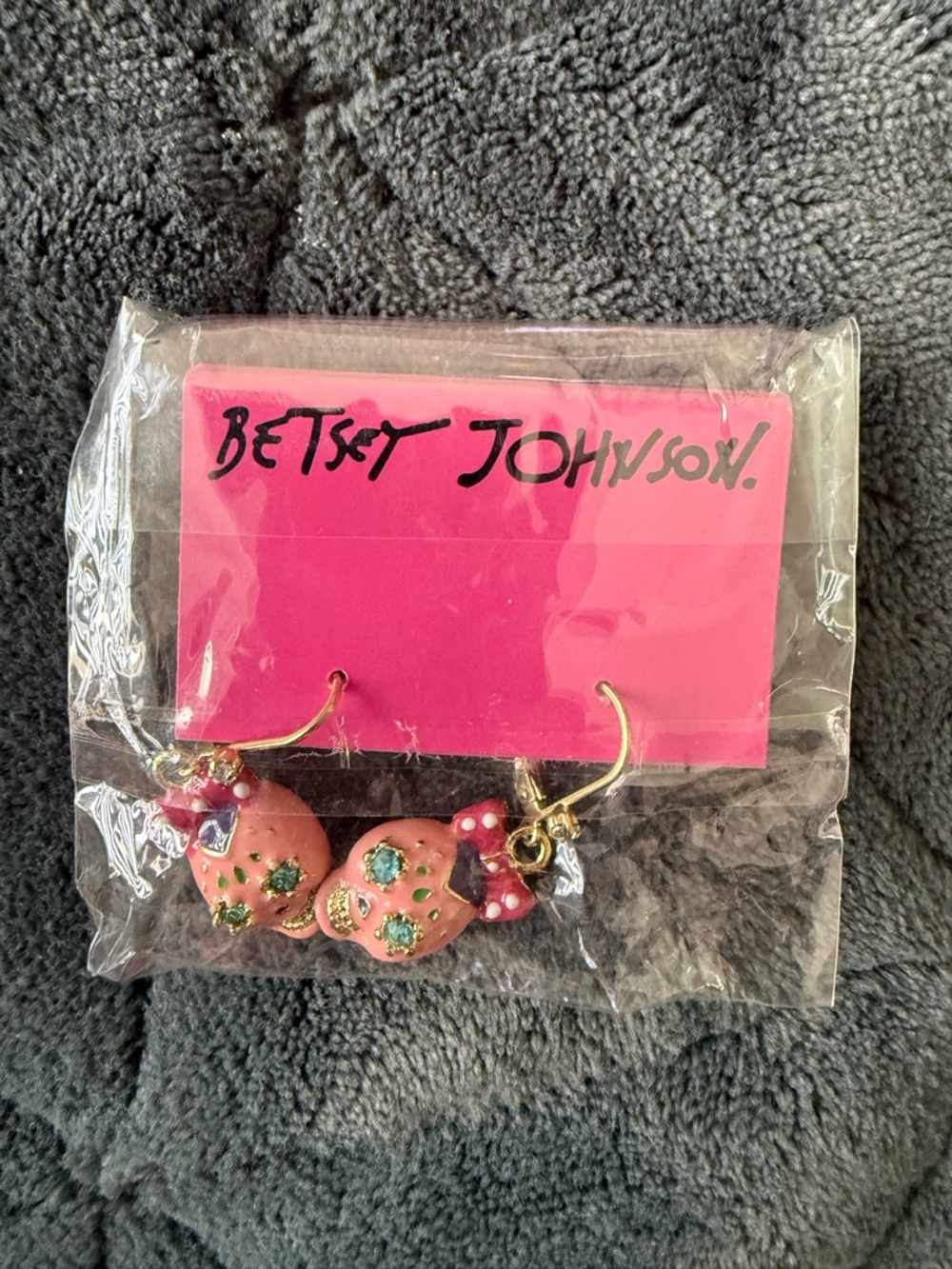 Betsey Johnson Pink Skulls Charm Dangle Earrings